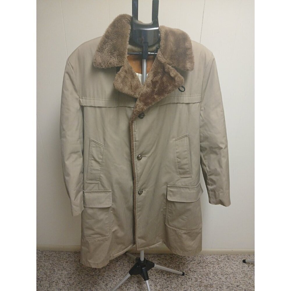 Woolrich 30076 Fur Lined‎ LS Button Tan Long Winter Jacket Coat Men's 44 L